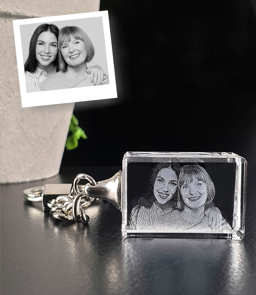 Sleutelhanger zonder licht met 3D foto in glas