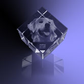 Foto 2D in Kristal Glas - Kubus hoek - Kubus Crystal met afgevlakte hoek en laser gravure