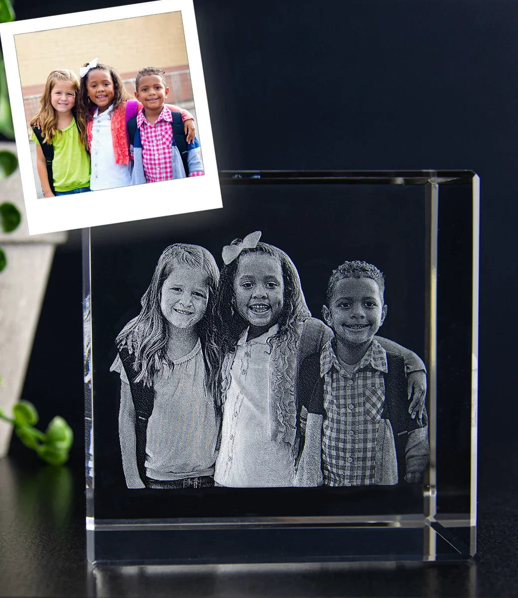 Kubus 10x10x10 cm met 3D foto in glas