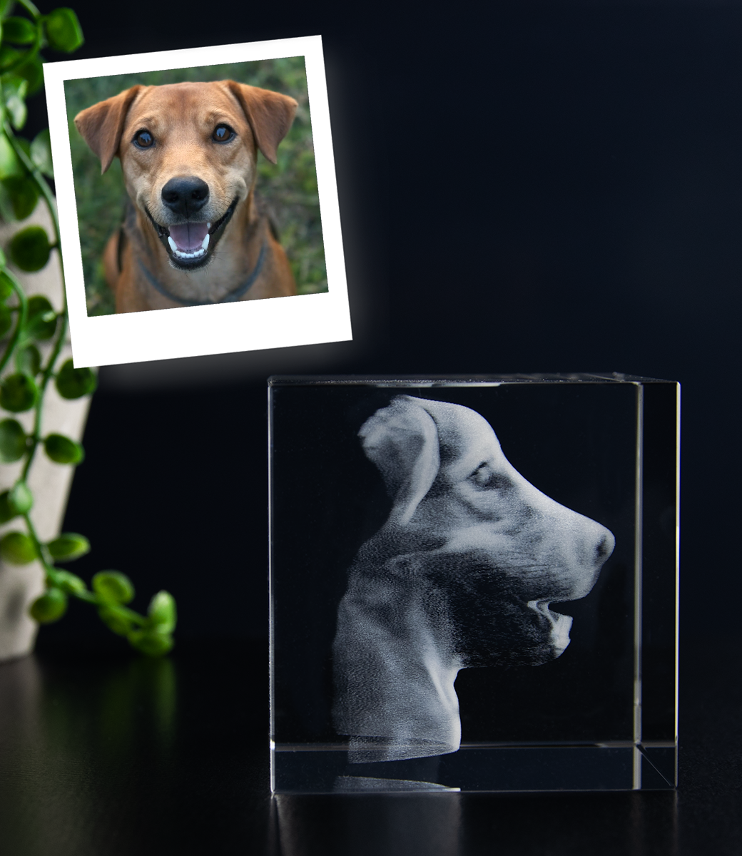 Kubus 8x8x8 cm met 3D foto in glas