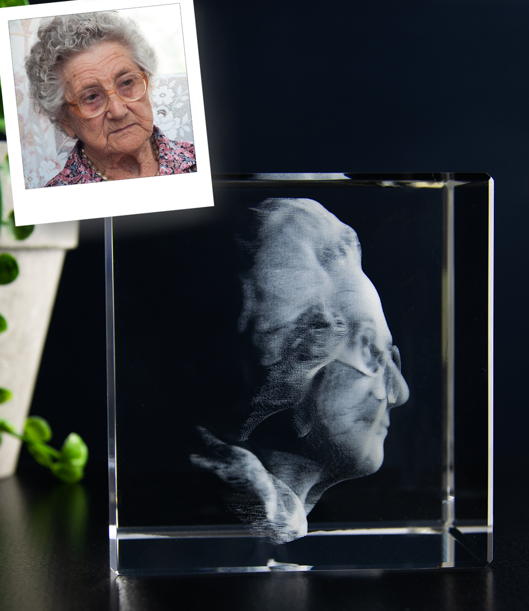 Kubus 5x5x5 cm met 3D foto in glas