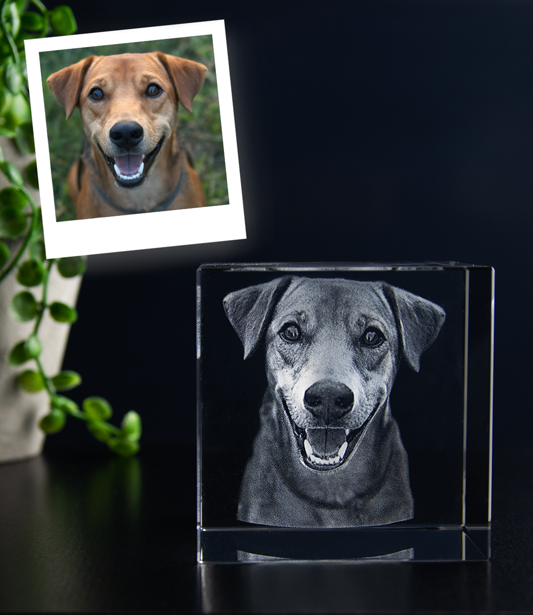 Kubus 10x10x10 cm met 3D foto in glas