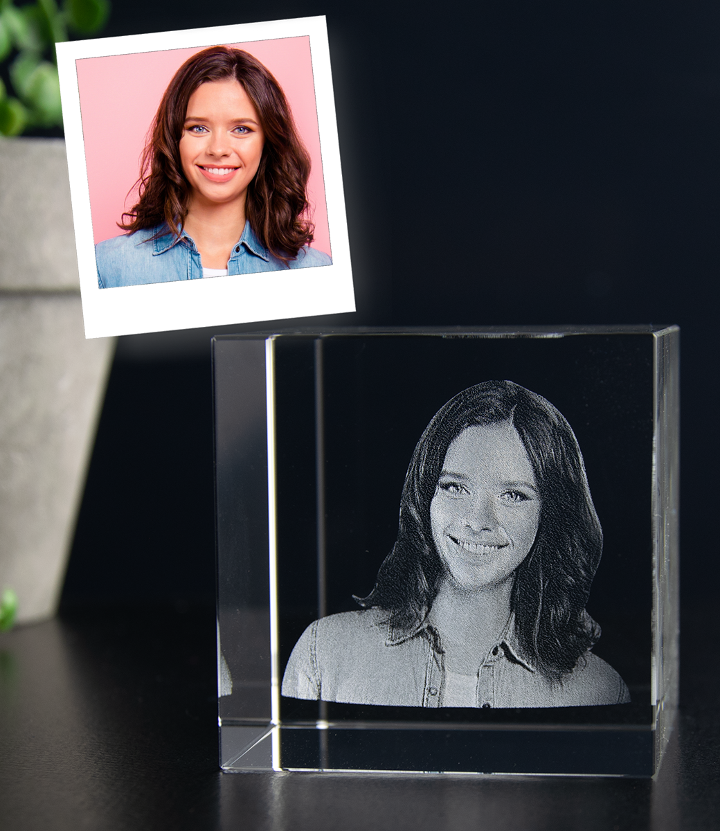 Kubus 8x8x8 cm met 3D foto in glas