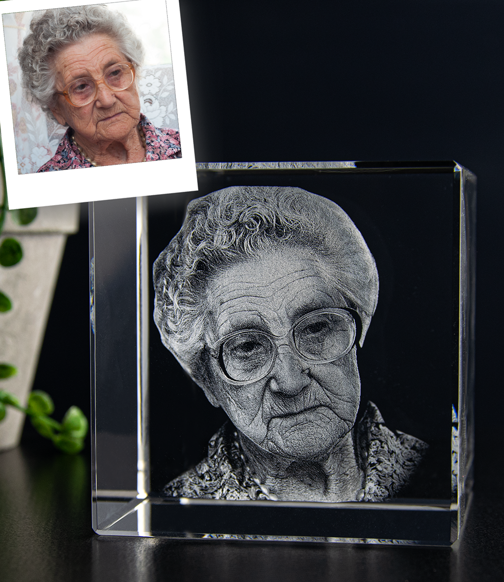 Kubus 5x5x5 cm met 3D foto in glas