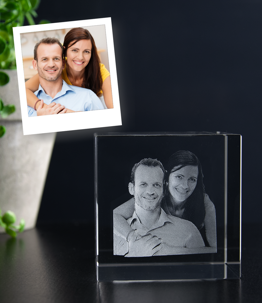 Kubus 8x8x8 cm met 3D foto in glas