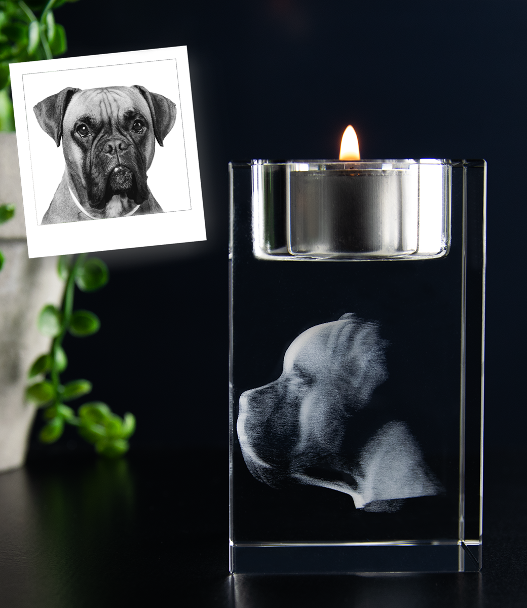 Waxinelichthouder rechthoek met foto in glas