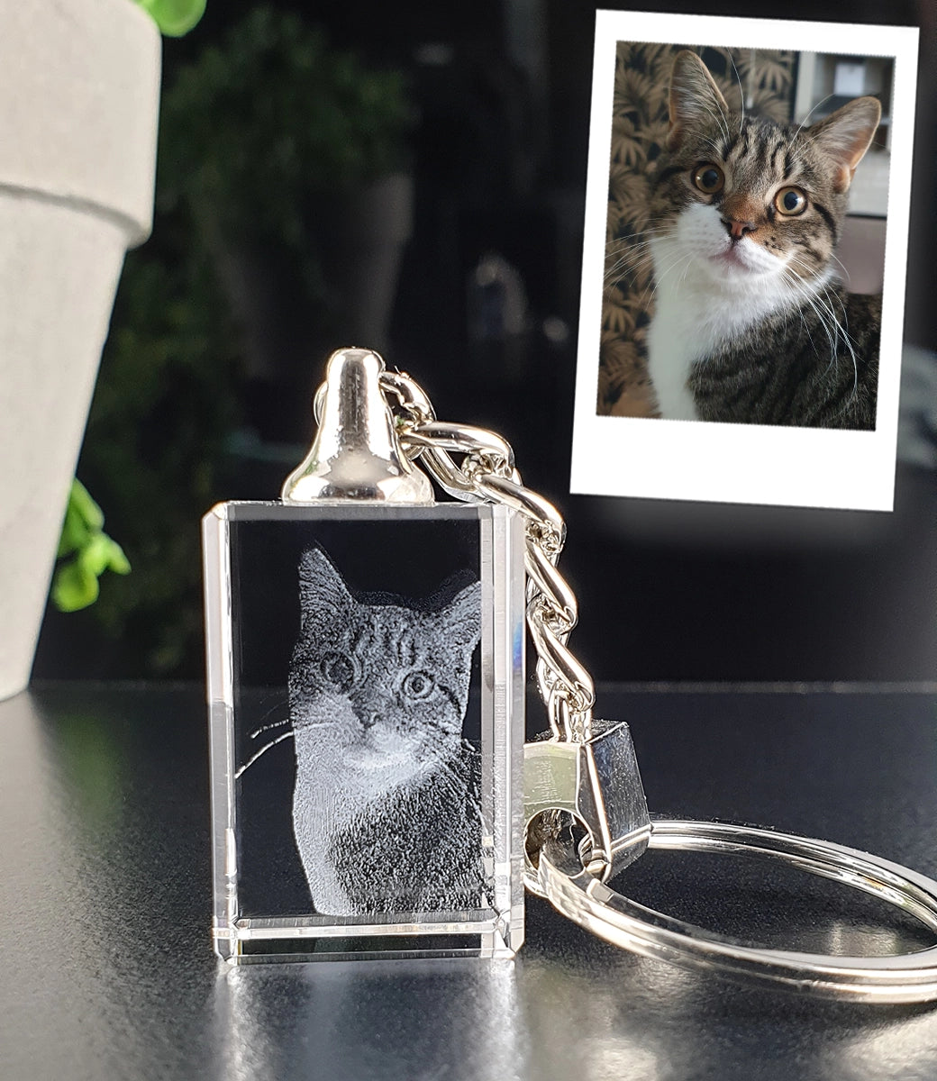 Sleutelhanger zonder licht met 3D foto in glas